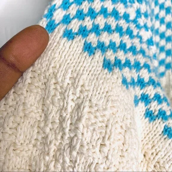 SEARS GRANDPA BLUE OFF WHITE KNIT SWEATER OVERSIZED TOP UNISEX WOMEN MEDIUM - Picture 6 of 10